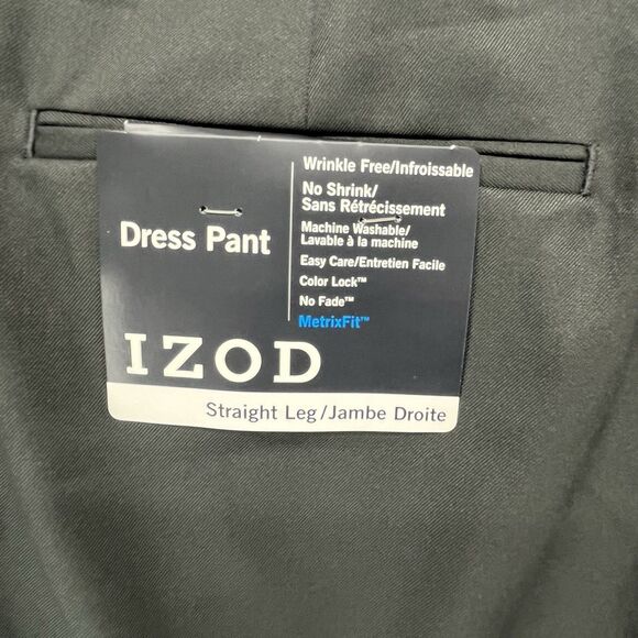 Izod Pants Mens 36x32 Black‎ Straight Flat Wrinkle Free Trousers Textured NWT - Picture 2 of 4